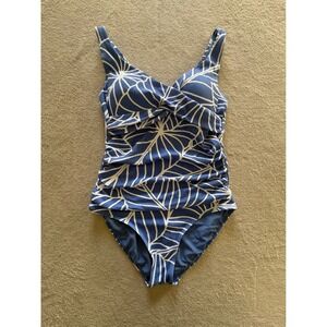 Artesands Blue White Leaf Print One Piece Swimsuit Multi Fit Cup Ruched 8